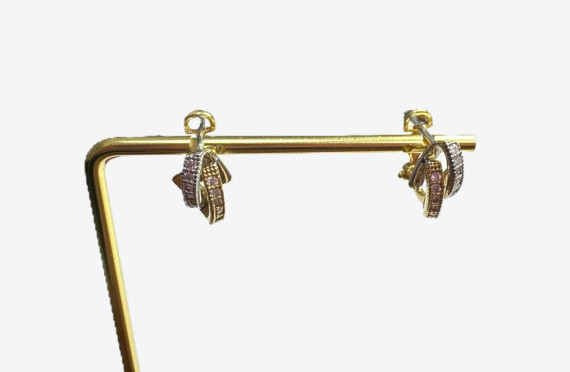 7-1-260929-3-Pendientes con piedras de oro bicolor 18K, L 1.5cm