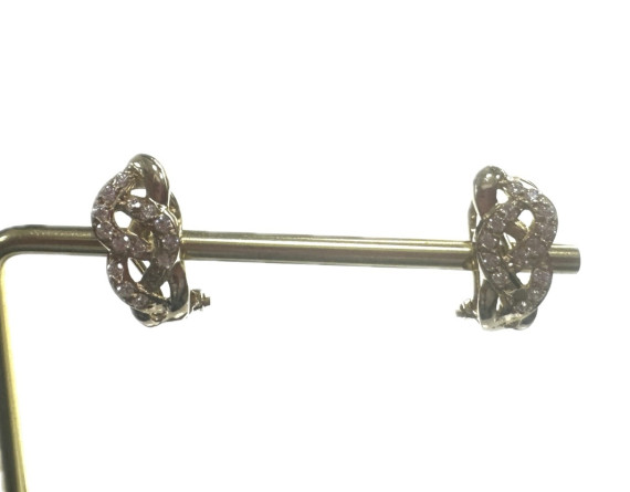 1-8-67384-2-Pendientes trenzados piedras de oro amarillo 18K, L 1.65cm