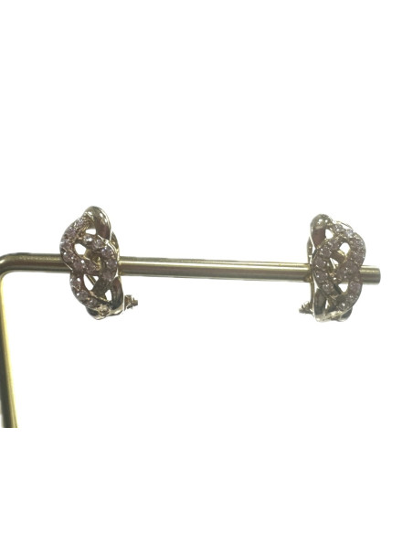 1-8-67384-2-Pendientes trenzados piedras de oro amarillo 18K, L 1.65cm