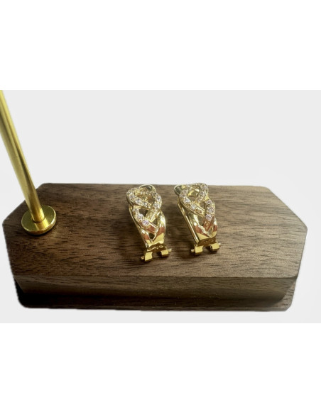 1-8-67384-6-Pendientes trenzados piedras de oro amarillo 18K, L 1.65cm