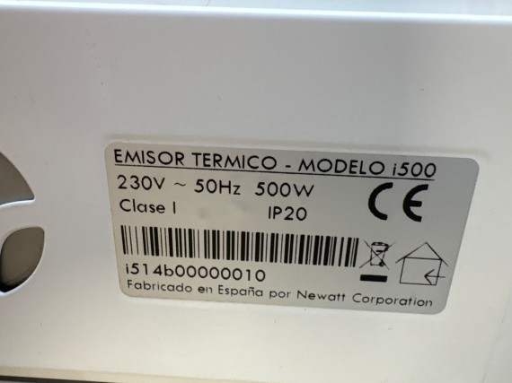 1-1-201946-4-i500 blanco. Emisor térmico Newatt de bajo consumo 500 -1100w