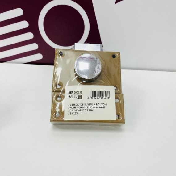 8-8-75199-1-Cerradura Cerrojo con botón y cilindro entrada 40mm, acabado bronce Nuevo