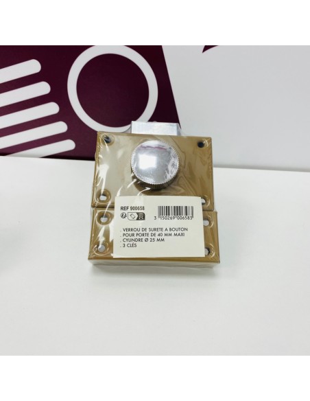 8-8-75199-1-Cerradura Cerrojo con botón y cilindro entrada 40mm, acabado bronce Nuevo