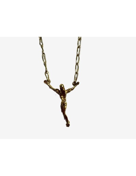 7-1-261284-5-Cadena eslabones con colgante cristo de oro amarillo 18K