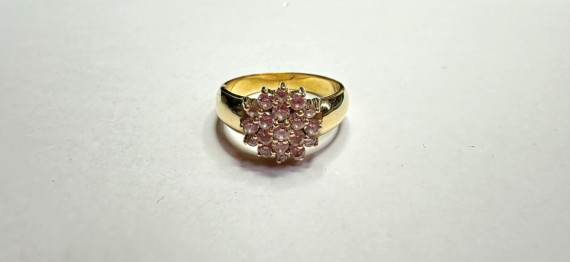 1-1-266076-1-Anillo con rosetón circonitas de oro amarillo 18K, T 20