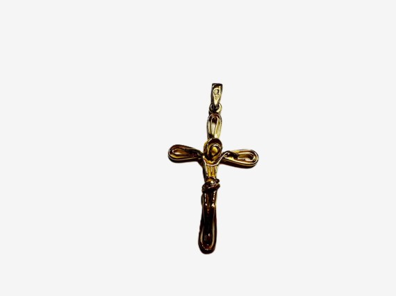 1-9-74109-2-Colgante tipo cruz circonitas de oro amarillo, L 3.5cm