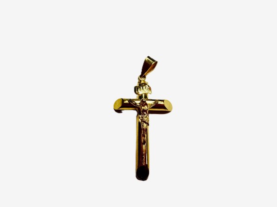 1-9-74104-1-Colgante tipo cruz cristo de oro amarillo 18K, L 3.3cm