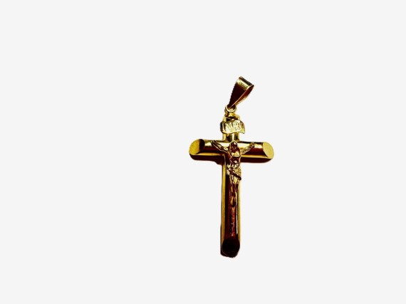 1-9-74104-2-Colgante tipo cruz cristo de oro amarillo 18K, L 3.3cm