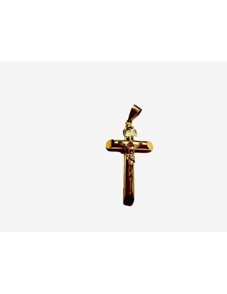 1-9-74104-2-Colgante tipo cruz cristo de oro amarillo 18K, L 3.3cm