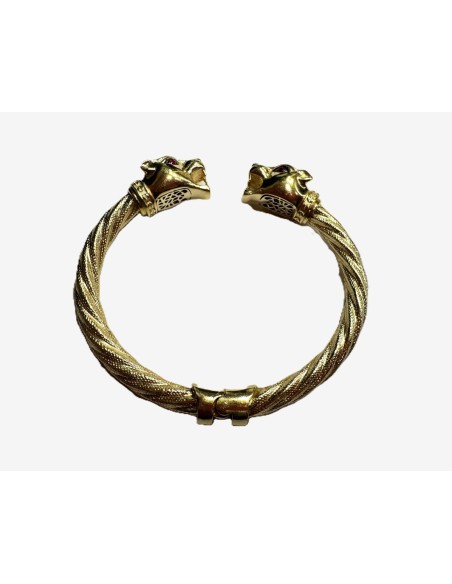 6-1-262476-2-14KPulsera cabeza de pantera con rubíes de oro amarillo 14K