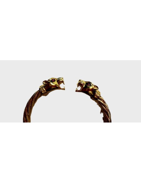 6-1-262476-3-14KPulsera cabeza de pantera con rubíes de oro amarillo 14K