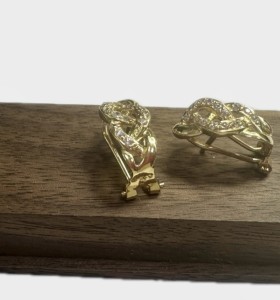 6-8-67384-1-Pendientes trenzados piedras de oro amarillo 18K, L 1.65cm