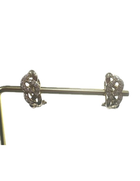 6-8-67384-2-Pendientes trenzados piedras de oro amarillo 18K, L 1.65cm