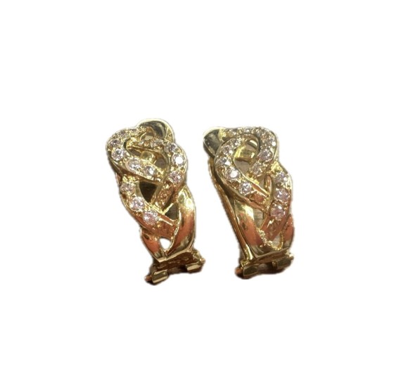 6-8-67384-4-Pendientes trenzados piedras de oro amarillo 18K, L 1.65cm