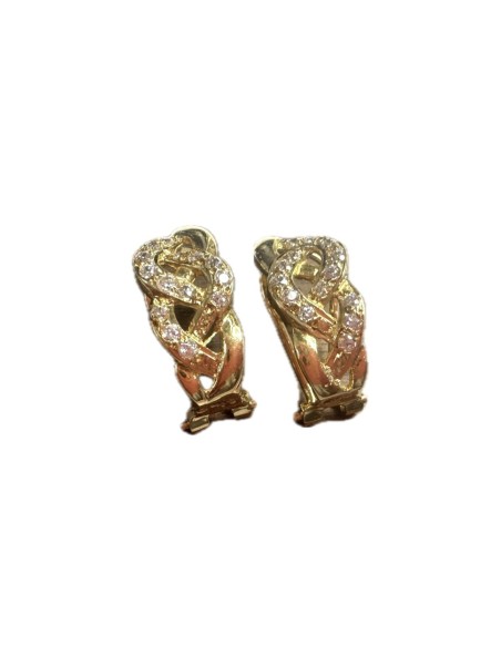 6-8-67384-4-Pendientes trenzados piedras de oro amarillo 18K, L 1.65cm