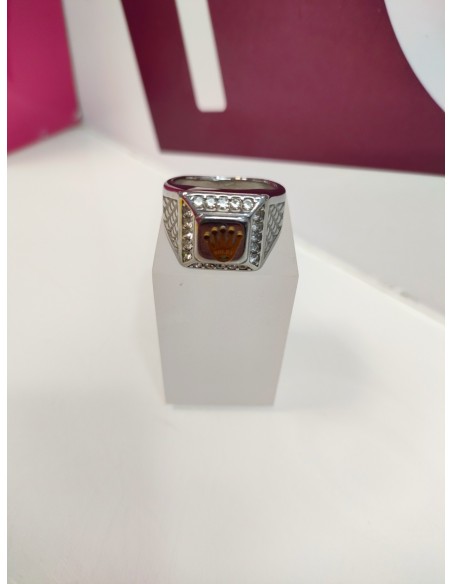 9-9-75467-1-Anillo acero plateado con sello de rolex T28