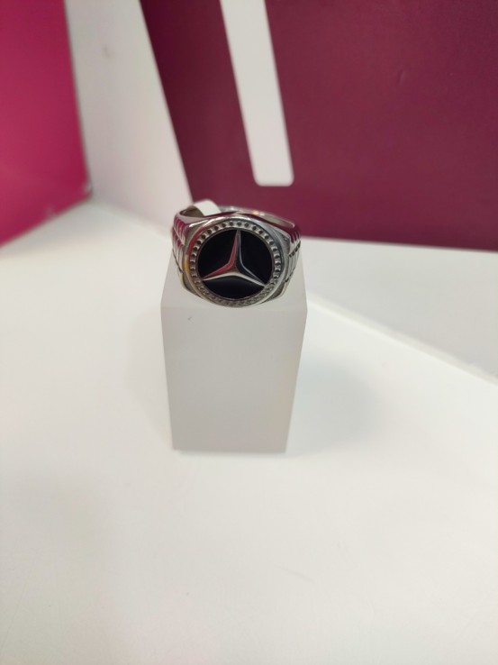 9-9-75480-1-Anillo acero plateado tipo mercedes benz T30
