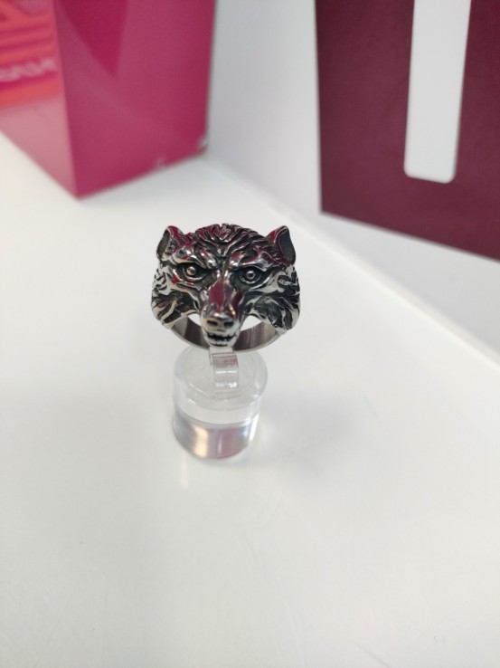 9-9-75495-1-Anillo acero plateado tipo cabeza de lobo T23