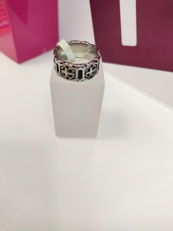 9-9-75492-1-Anillo acero plateado tipo linea de cruces T25