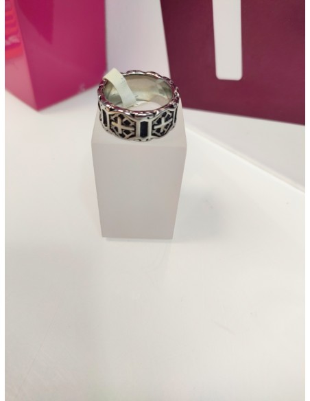9-9-75492-1-Anillo acero plateado tipo linea de cruces T25