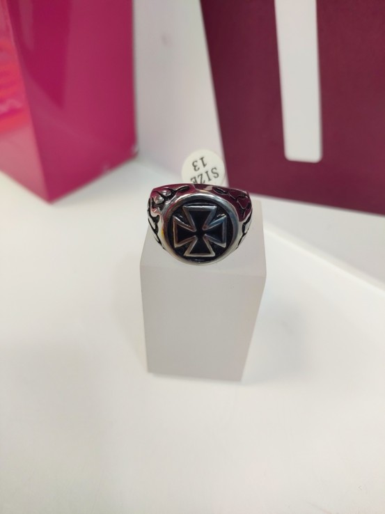 9-9-75475-1-Anillo acero plateado tipo cruz de hierro T25