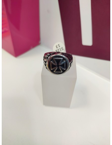 9-9-75475-1-Anillo acero plateado tipo cruz de hierro T25