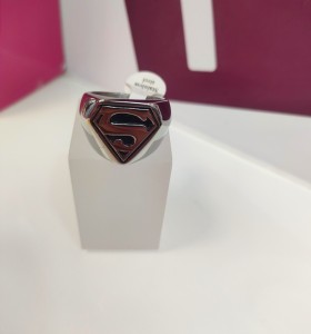 9-9-75491-1-Anillo acero plateado tipo sello de superman T23