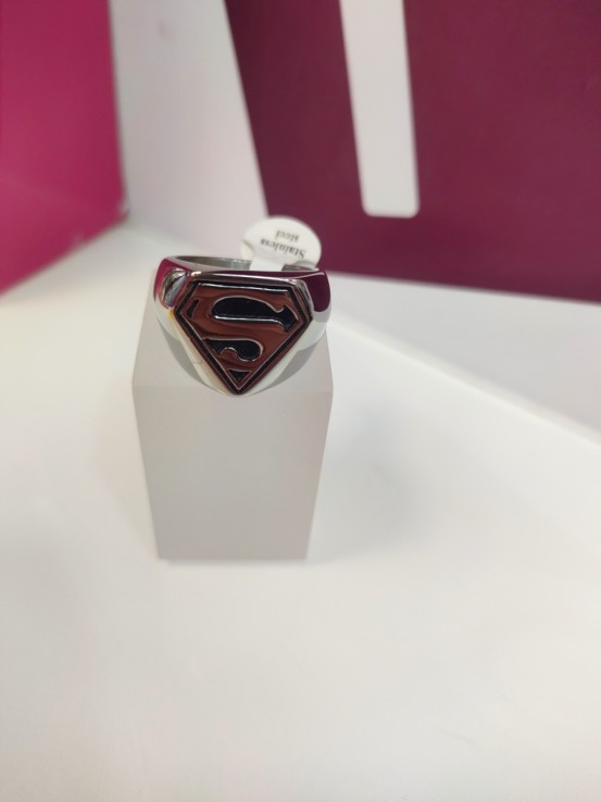9-9-75491-1-Anillo acero plateado tipo sello de superman T23