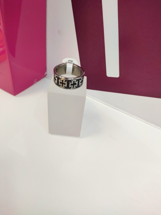 9-9-75485-1-Anillo acero plateado tipo cruz de hierro en linea T24