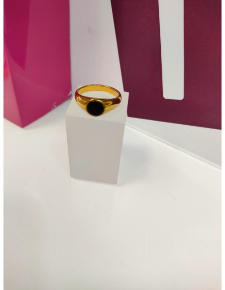 9-9-75512-1-Anillo acero dorado con piedra negra ovalada T25