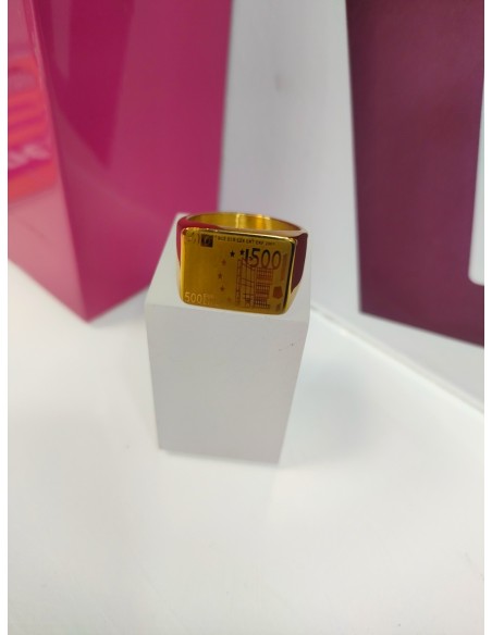9-9-75543-1-Anillo acero dorado tipo sello con billete de 500 T25