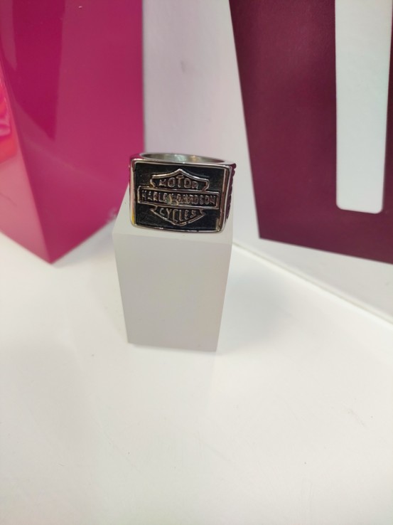 9-9-75599-1-Anillo acero plateado tipo sello cuadrado harley davidson T25