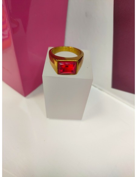 9-9-75668-1-Anillo acero dorado con piedra roja cuadrada T17 
