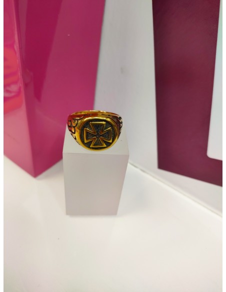 9-9-75643-1-Anillo acero dorado con cruz de hierro T29