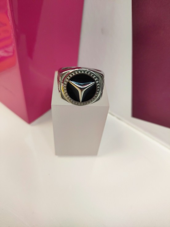 9-9-75633-1-Anillo acero plateado con simbolo de mercedes benz T23