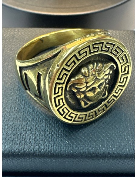 9-9-75558-1-Anillo acero dorado con negro con simbolo de versace T28