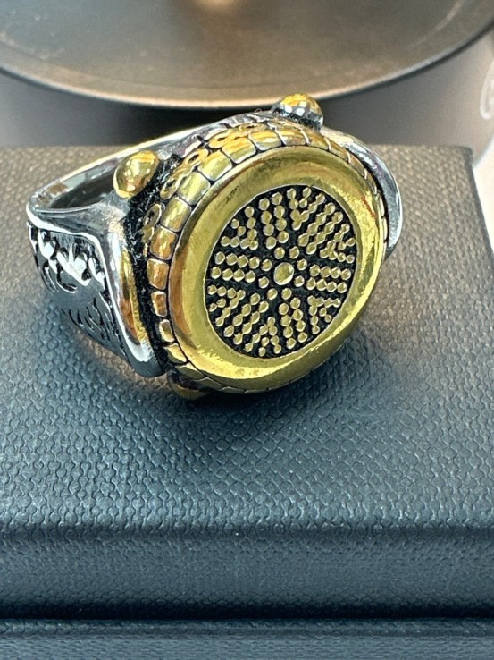 9-9-75546-1-Anillo acero plateado y dorado tipo otomano T21