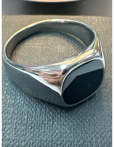 9-9-75536-1-Anillo acero plateado tipo sello con piedra negra cuadrada T26