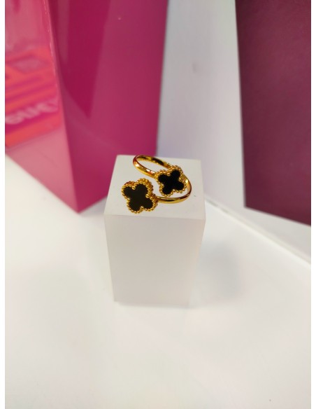 9-9-75786-1-Anillo acero dorado con dos flores negras T19