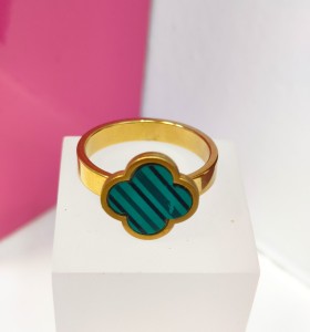 9-9-75783-1-Anillo acero dorado con flor verde T20