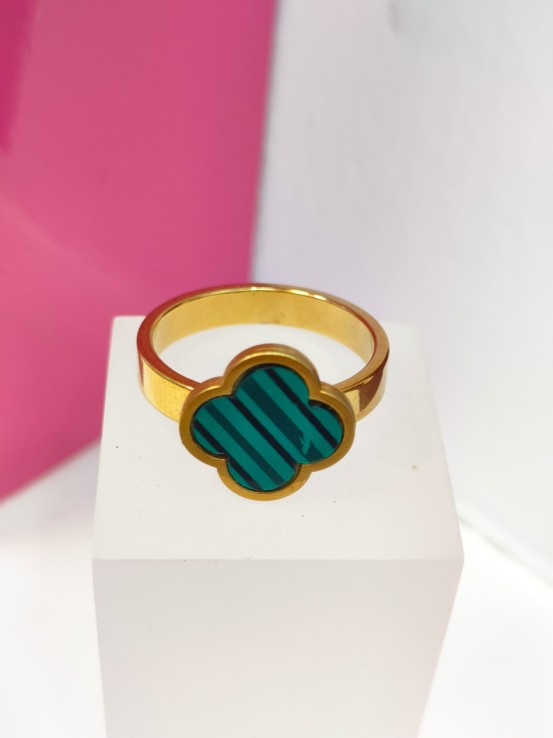 9-9-75783-1-Anillo acero dorado con flor verde T20