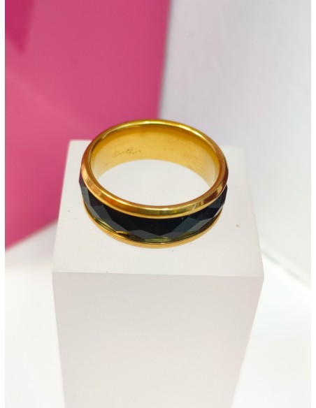 9-9-75747-1-Anillo acero dorado con linea negra gruesa relieve T18