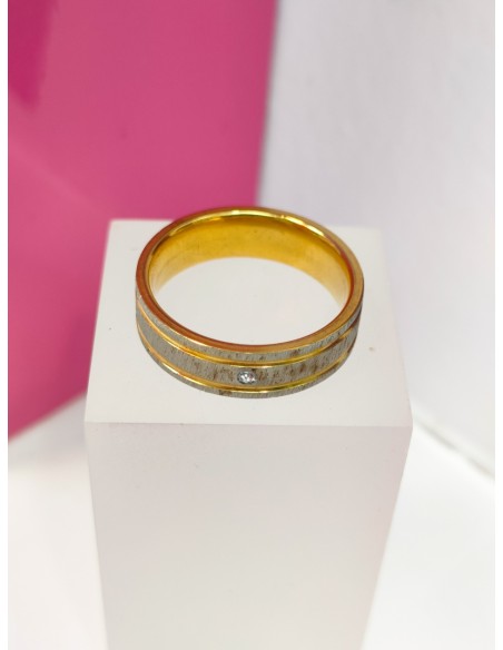 9-9-75825-1-Anillo acero dorado con lineas plateadas T18