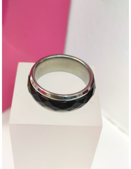9-9-75824-1-Anillo acero plateado con lineas negras giratorias T17