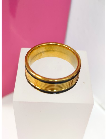 9-9-75804-1-Anillo acero dorado con dos lineas negras en los bordes T18