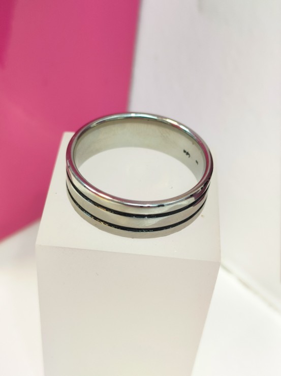 9-9-75808-1-Anillo acero plateado con dos lineas negras T27