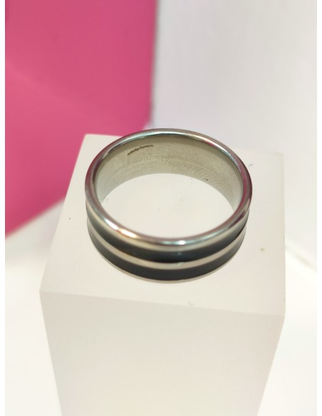 9-9-75816-1-Anillo acero plateado con lineas negras T16