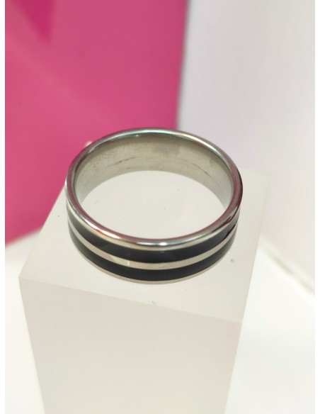 9-9-75827-1-Anillo acero plateado con lineas negras T24