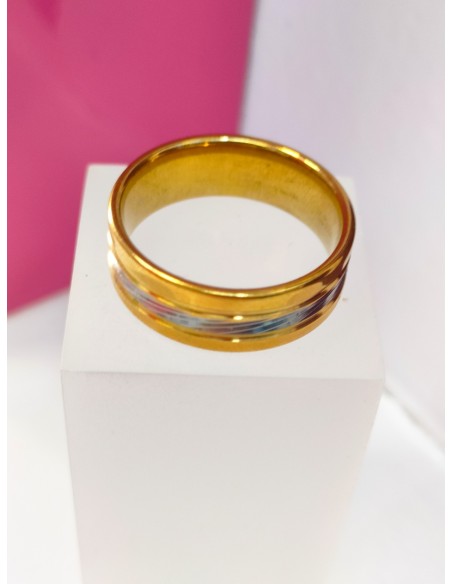 9-9-75803-1-Anillo acero dorado con linea plateada T23