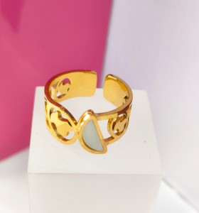 9-9-75811-1-Anillo acero dorado con diseño de tous y media luna T18